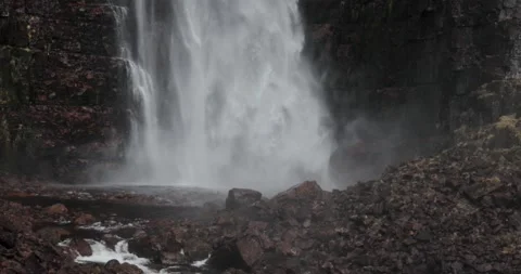 Waterfall in Swedish nature in the fall slowmotion Stock Footage 218982773