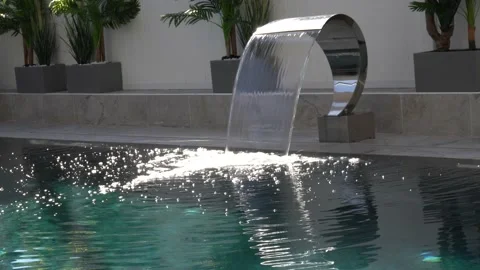 Waterfall in swimming pool Stock Footage 204837593