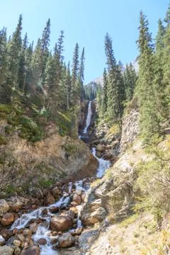 Waterfall Tears Leopard (Barsa), Barskoon gorge,  Issyk Kul region, Kyrgyzsta Stock Photos