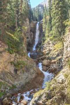 Waterfall Tears Leopard (Barsa), Barskoon gorge,  Issyk Kul region, Kyrgyzsta Stock Photos