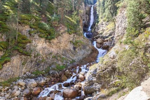 Waterfall Tears Leopard (Barsa), Barskoon gorge,  Issyk Kul region, Kyrgyzsta Stock Photos