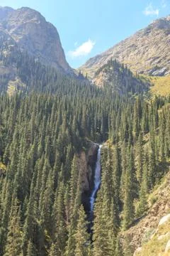 Waterfall Tears Leopard (Barsa), Barskoon gorge,  Issyk Kul region, Kyrgyzsta Stock Photos