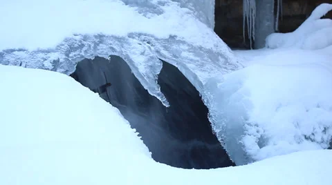 Waterfall through a hole in the ice Stock Footage 35543427