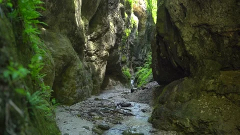 Waterfall through rocky cliffs at Maligne Canyon in famous national park - Stock Footage 162046111