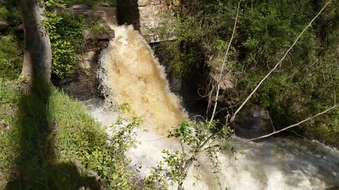 Waterfall through ruins Stock Footage 79603646