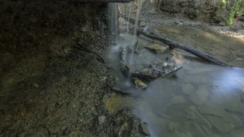 Waterfall timelapse with moving pools of light on rocks Stock Footage 135067093