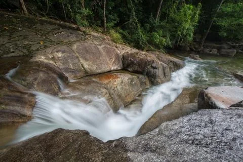 Waterfall from top view in forest Stock Photos