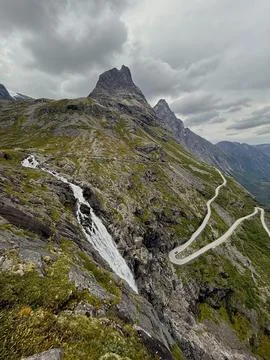 Waterfall with a troll path or troll ladder Stock Photos