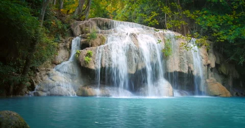 Waterfall in tropical jungle forest Stock Footage