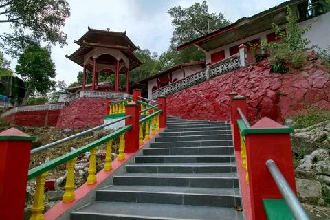Waterfall on tropical mountain, Java, Indonesia. Stock Photos