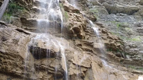 Waterfall Ucan Suv . Water flows down the rocks close up Crimea Russia Stock Footage 87094463