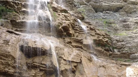 Waterfall Ucan Suv . Water flows down the rocks close up . Crimea Russia 4 Stock Footage 87094480