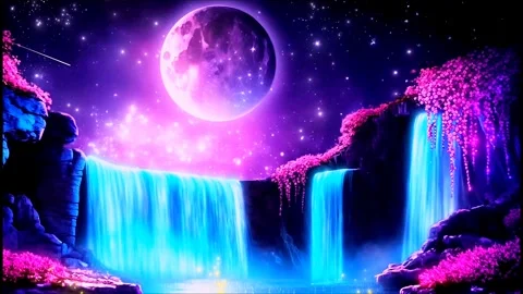 Waterfall under the light of the full moon Stock Footage 247910872