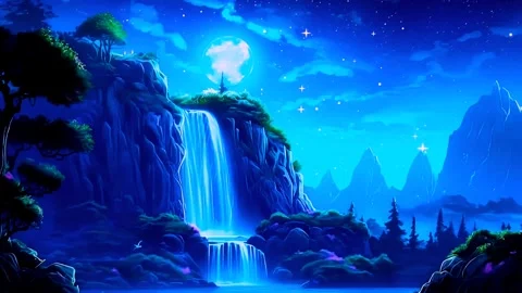 Waterfall under moonlight Stock Footage 254799638