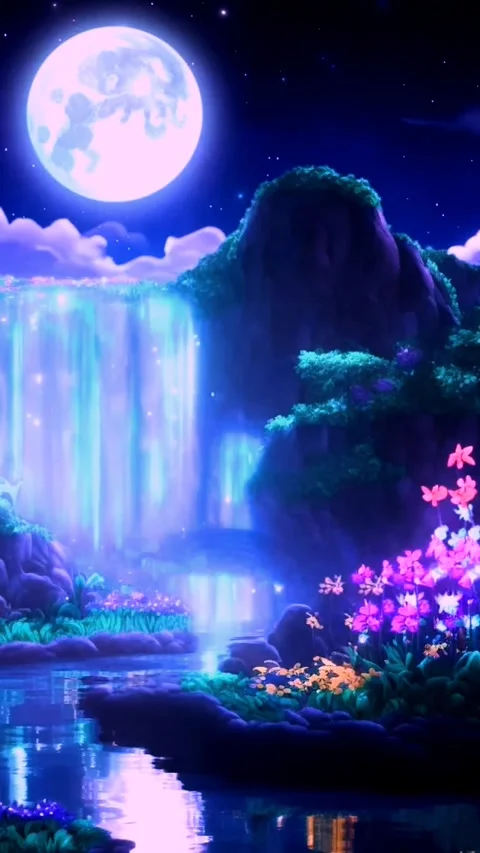 Waterfall under moonlight Stock Footage 255229471