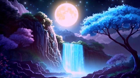 Waterfall under moonlight Stock Footage 255229489