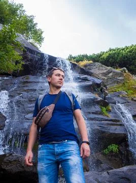 Waterfall under the peak of Hoverla Stock Photos