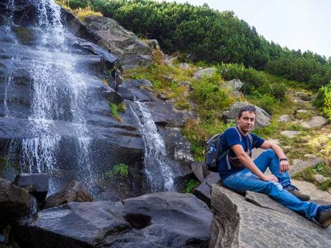 Waterfall under the peak of Hoverla Stock Photos