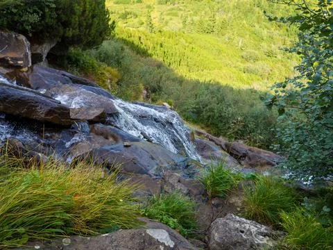 Waterfall under the peak of Hoverla Stock Photos