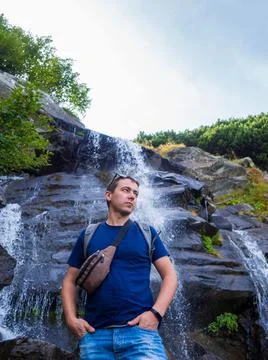 Waterfall under the peak of Hoverla Stock Photos
