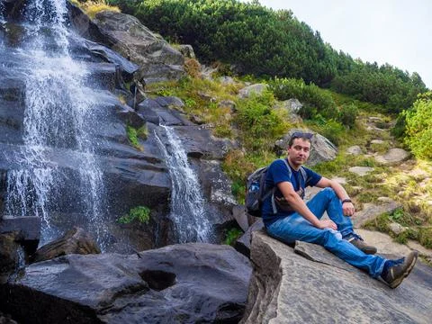 Waterfall under the peak of Hoverla Stock Photos