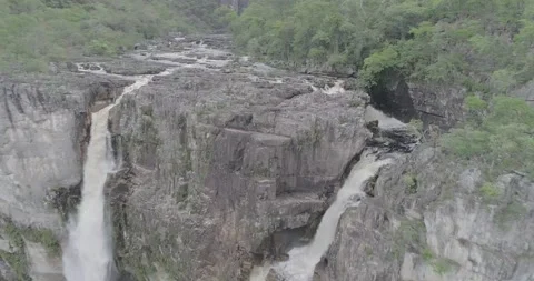 Waterfall view drone fast out in the middle of brazil national park Stock Footage 139950919