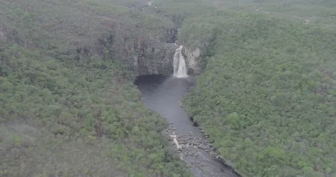 Waterfall view drone in the middle of brazil national park Stock Footage 139950918