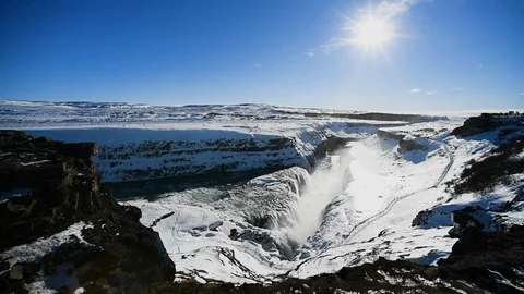 Waterfall view in Iceland in winter Stock Footage 101150037
