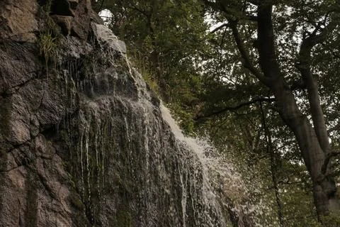 Waterfall with water falling down the rocks with nature forest Stock Photos