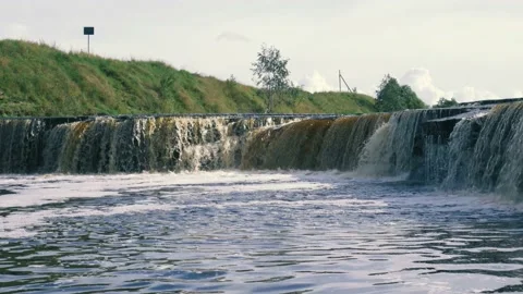 Waterfall, water flowing from the river falls down Stock Footage 142492843