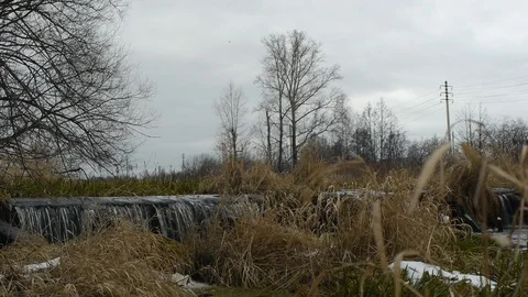 Waterfall, winter dam Stock Footage 122910799