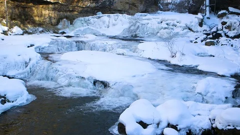 Waterfall in Winter Stock Footage 115268105
