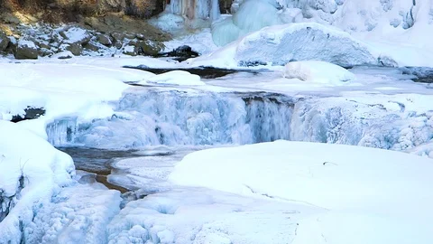 Waterfall in Winter Stock Footage 115268323