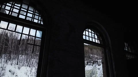 Waterfall in the winter forest. Old micro hydro power plant Stock-Footage 64465423