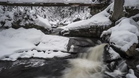 Waterfall in winter. A long waterfall in the Jizera Mountains Stock Footage 147509838