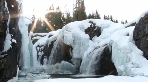 Waterfall in winter at the mountain river in Hemsedal, Norway. Stock Footage 61456450