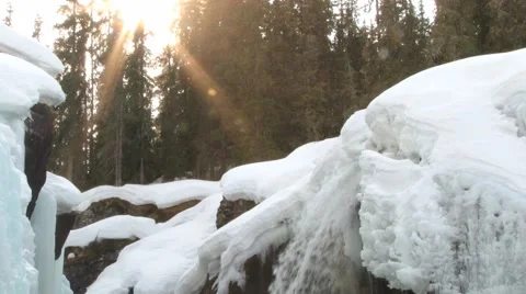 Waterfall in winter at the mountain river in Hemsedal, Norway. Stock Footage 61456467
