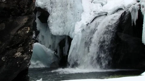 Waterfall in winter at the mountain river in Hemsedal, Norway. Stock Footage 61456518