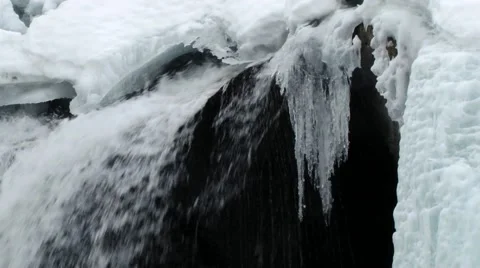 Waterfall in winter at the mountain river in Hemsedal, Norway. Stock Footage 61456525