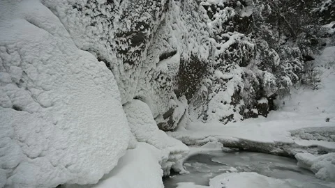 Waterfall in the winter in the mountains. Stock Footage 121903989