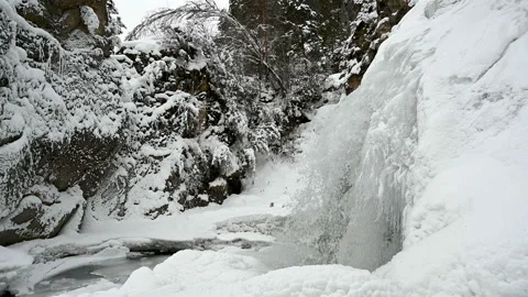 Waterfall in the winter in the mountains. Video stock 121905021