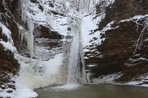Waterfall in the winter Stock Photos