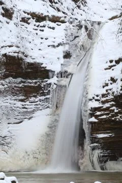 Waterfall in the winter Stock Photos