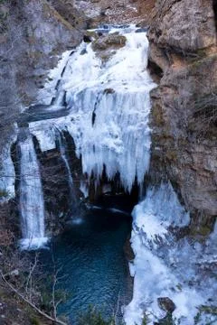 Waterfall in winter Stock Photos