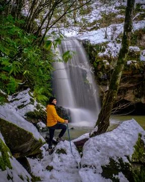 Waterfall in winter Stock Photos