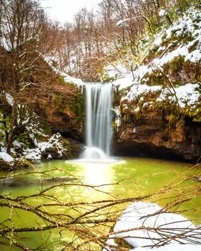 Waterfall in winter Stock Photos