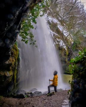 Waterfall in winter Stock Photos