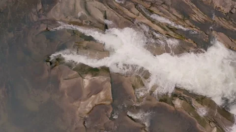 Waterfall in the Winter. Rapid Flow of Water from a Mountain Creek. top shot Stock-Footage 147189888