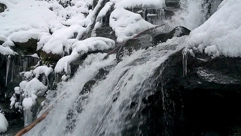 Waterfall in winter slow motion Video stock 100122845
