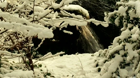 Waterfall in the winter snow 1 Stock Footage 596323